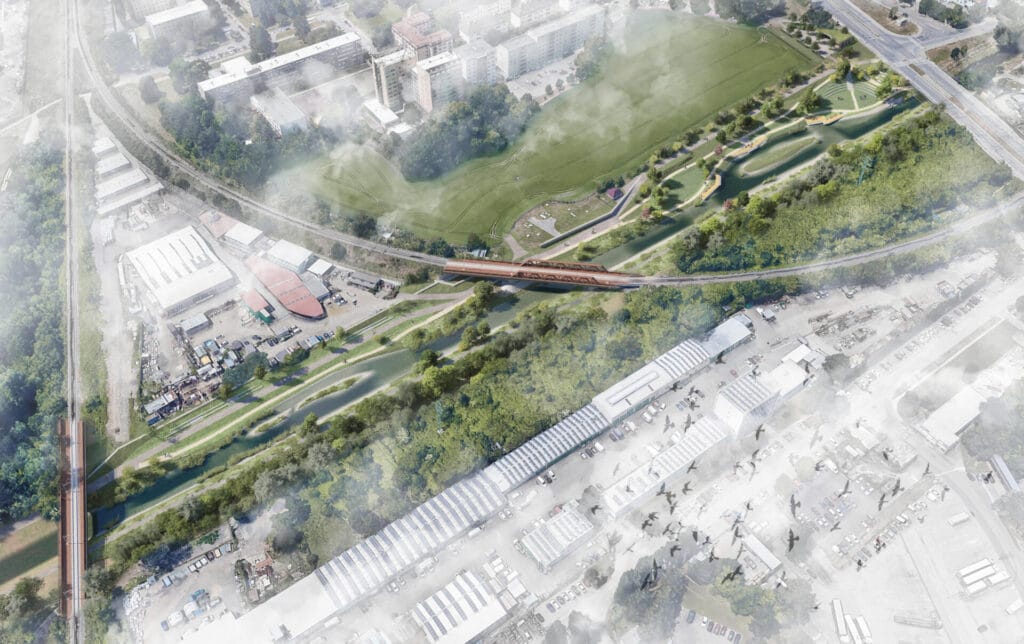 Budoucí podoba Svitavy po dokončení protipovodňových opatření v etapách IX, X a XI. Zpracovatel projektové dokumentace: společnost „SVRATKA, AQUATIS – ŠINDLAR – A PLUS“ a to ve složení firem AQUATIS a.s., ŠINDLAR s.r.o. a A PLUS a.s. Autor vizualizací: Ing. arch. Miroslav Korbička